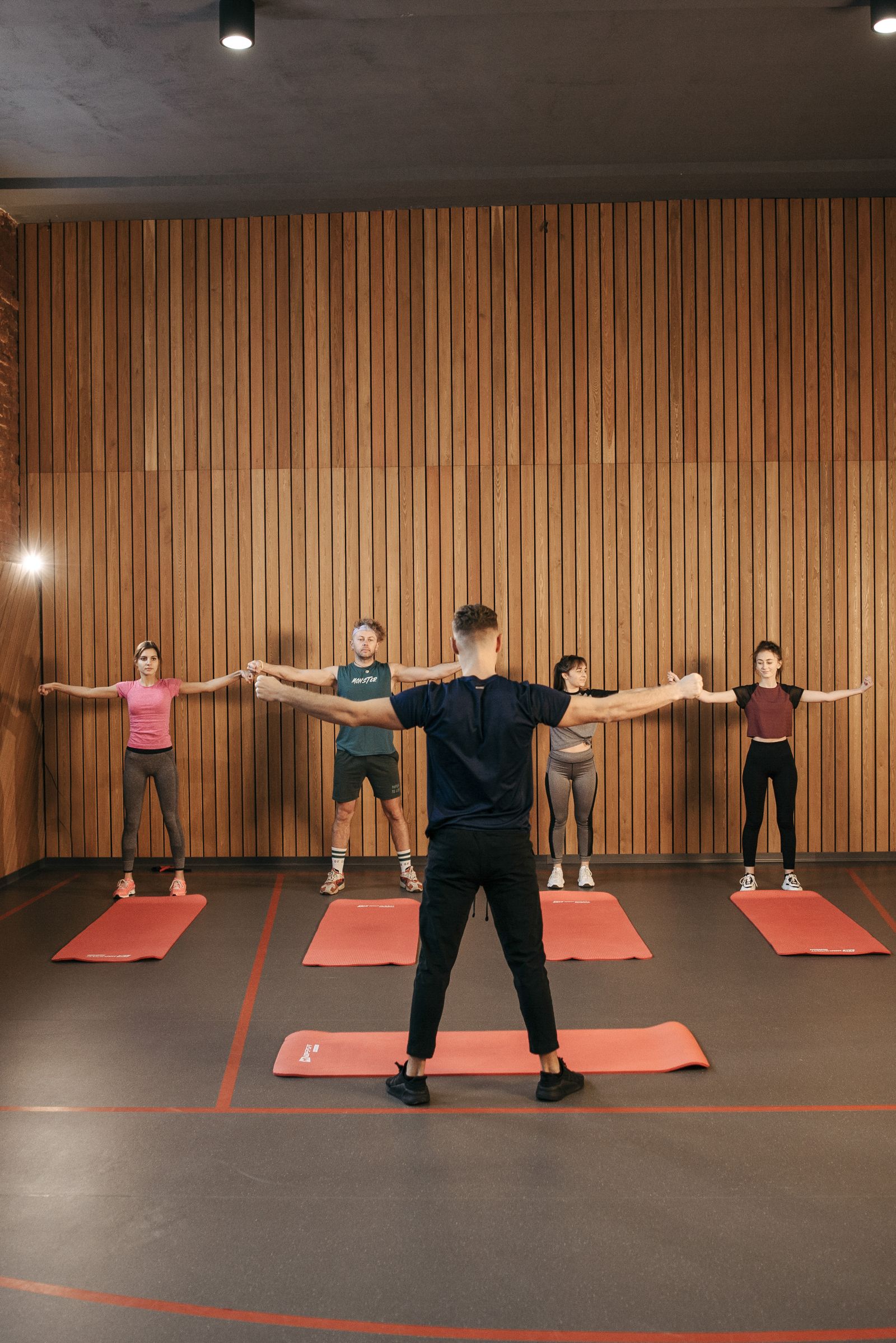 A group following a fitness warmup together
